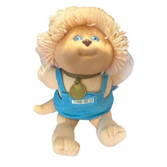 Vintage 1983 Cabbage Patch Kids Doll Koosas Puppy Dog Rare Peach Blue Overalls - Picture 2 of 7
